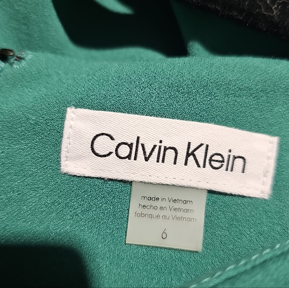 💚 Calvin Klein Asymmetrical Sheath Dress | Emerald Green | Size 6 - Picture 3 of 7